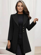 Aurohaya Women’s Mid Length Wool Coat with V Cut Notched Collar Elegant Winter Jacket